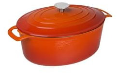 Vogue Cocotte ovale orange Vogue 6L, orange et crème, taille : 125 (H) x 230 (L) x 305 (P) mm, fonte émaillée, compatible induction et toutes sources de chaleur, GH312