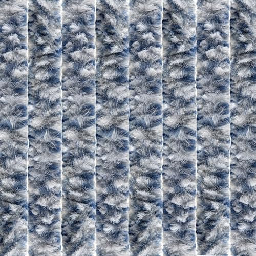 EXPLORER® Flauschvorhang 100x200 cm Wohnwagen Türvorhang für Wohnmobil/Balkontür Vorhang aus Chenille als Insektenvorhang Flausch Fliegenvorhang Camping Terrassen Tür Fliegenschutz Weiß/Grau/Blau