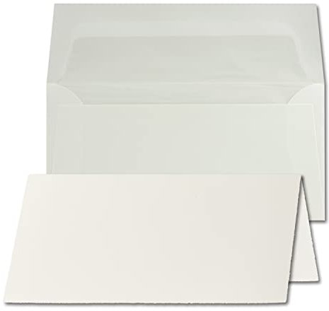 25x DIN Lang Vintage Faltkarten Set mit Briefumschlägen, Büttenpapier, 100 x 210 mm - hoch-doppelt, Naturweiß - Vellum Oberfläche - Doppelkarten aus Büttenpapier