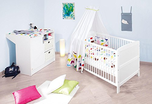 Pinolino - 090022 - Sparset Viktoria, 2-teilig, Kinderbett (140 x 70 cm) und Wickelkommode, weiß
