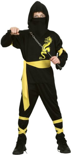 DEGUISE TOI - Déguisement ninja ceinture jaune garçon - Haut avec capuche - Pantalon - Ceinture - Cache nez - L 10-12 ans (130-140 cm) - Noir - Déguisements enfants - 100% Polyester - Lavage à