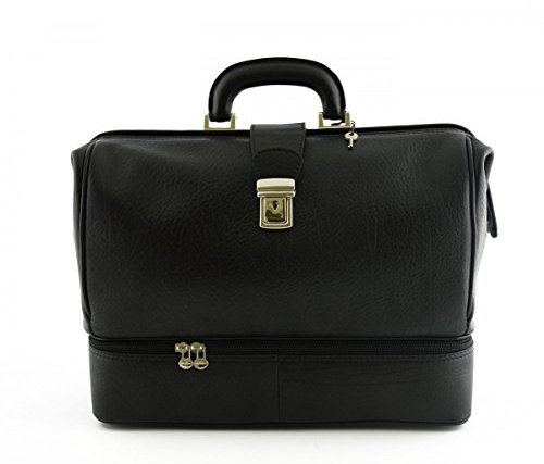 Dream Leather Bags Made in Italy toskanische echte Ledertaschen Echtes Leder Arzttasche, Doppelboden Farbe Schwarz - Italienische Lederwaren - Aktentasche