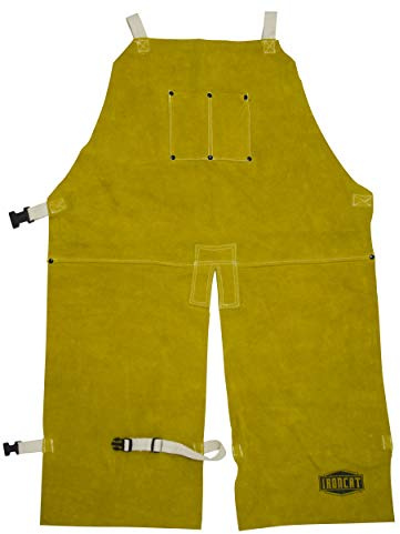 IRONCAT 7011 Leather Split Leg Bib Apron – 24in. x 42 in. Welding Chaps with Anodized Snaps and Rivets, Kevlar Sewn, Split Cowhide Leather. Welding Protection Apparel