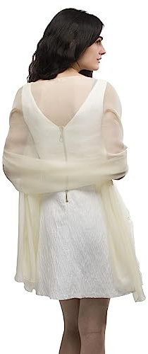 Chal Semi Opaco Transparente Liso Novia Y Dama De Honor Boda - Elegante Tacto Suave Pañuelo Gasa Ideal Para Fiesta De Noche envolvente/Bufandas - 100% GARANTÍA DE CALIDAD - Crema, Tamaño Único