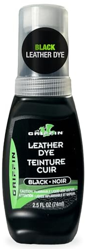 Griffin Black Leather Dye for Shoes & Boots – 2.5oz – Repairs Scuffs, Scratches & Fading – Permanent Leather & Suede Dye for Furniture, Car Seats, Jackets, Upholstery & More – Made in USA