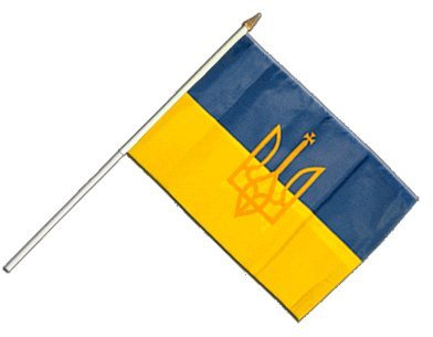 Flaggenfritze® Stockflagge Ukraine mit Wappen - 30 x 45 cm