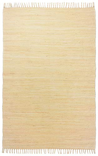 Theko Dhurry | Fleckerl | Flachgewebe-Teppich aus 100% Baumwolle; handgewebt, waschbar, beidseitig verwendbar | 70 x 140 cm; Natur | Happy Cotton