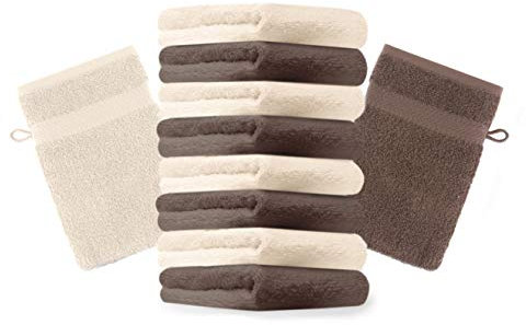 Betz Paquete de 10 Manoplas de baño Premium Guantes para lavarse 16x21 cm 100% algodón Color marrón Nuez y Beige