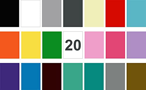GREENSTAR GRAPHICS ® A4 x 20 STICKY BACK PLASTIC SELF ADHESIVE VINYL (A4 SHEETS MIXED COLOURS) for Hobbies, DIY, Arts & Crafts, 12” Silhouette Cameo/Curio/Portrait, Cricut & Brother Scan N Cut (GLOSS)