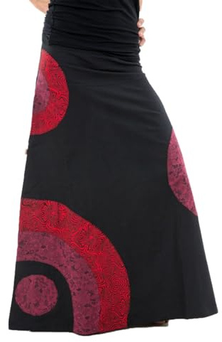 FANTAZIA Jupe Longue Psychedelic Nepali Dream Noir Rouge Hiver - Taille S au XXXL Noir