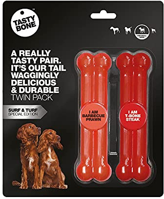 Rosewood 57192 Doppelpack TastyBone Hundespielzeug aus Nylon, Sonderedition mit BBQ Garnelen - und Steak - Geschmack, 15cm