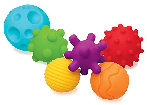 INFANTINO - Ensemble de 6 Balles Texturées pour Bébés et Tout-Petits - Jouets Sensoriels - Motricité - Ensemble de 6 Pièces - Couleurs et Formes Multiples - sans BPA - À partir de 6 Mois