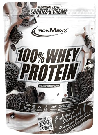 IronMaxx 100% Proteína de suero en polvo - Galletas & Crema bolsa de 500g | proteína en polvo a base de proteína de suero de leche reducida en azúcar, soluble en agua | muchos sabores diferentes
