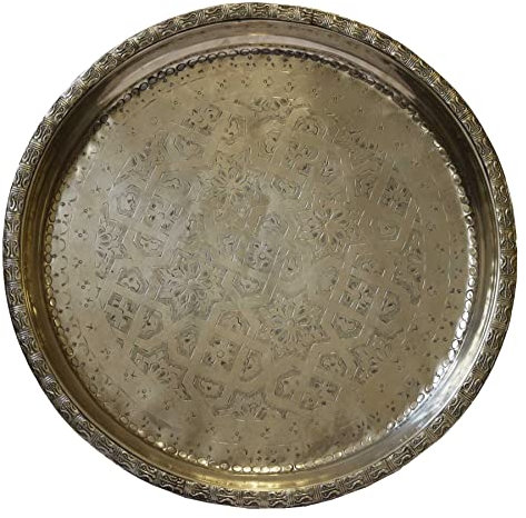 Oriental plateau de service argenté à thé marocain fait main ancienne unique, artisanat art deco cadeau servir Ø 54 cm Material Motiv 2