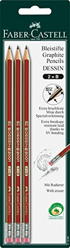 Faber-Castell 111599-3 Bleistifte Stärke B mit Radierer