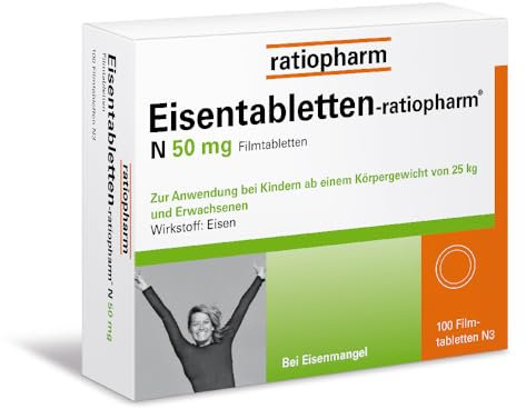 Eisentabletten-ratiopharm® N 50 mg Filmtabletten. Eisenmangel ausgleichen und sich wieder fit und aktiv fühlen, 100 Filmtabletten