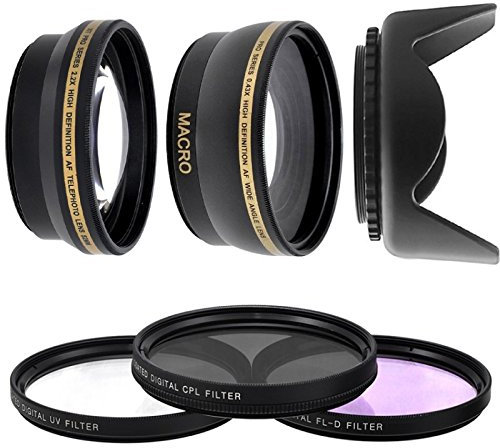 Kit Objectifs 52mm Super Telephoto Convertisseur 2,2x + Grand Angle 0,43x + Filtres UV CPL FLD + Pare Soleil pour DSLR D3200 D3100 D3300 D3000 D5000 D5200 D5300 D5100 Coolpix P7000 P7700 P7100 P7800 OBJECTIF LENS 18-55 55-200 CANON 50MM F/1.4 F/1.8