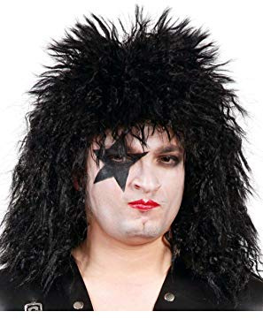 FIESTAS GUIRCA | Black Rock Star Wig (One Size) - Fancy Dress Accessory for Rock Themed Parties and Celebrations - Ideal for Adult Men at Halloween and Carnival - Black