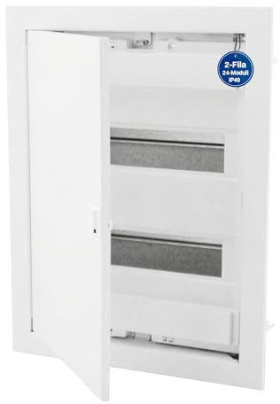 Intratec Quadro Elettrico da Incasso 2 File – Centralino di Distribuzione IP40 per 24 Moduli con Porta Metallica Bianca e Guida DIN per Impianti Elettrici Interni – 346 × 94 × 592 mm