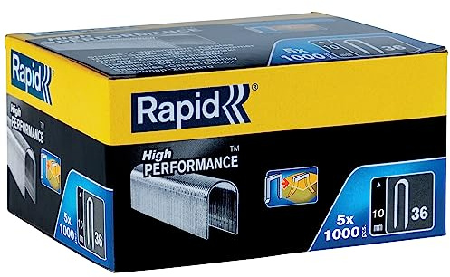 Rapid 5 Paquetes de 1000 Grapas N.36/10 mm para Cables de Baja Tensión de 6 mm con Corona Redondeada y Estructura de Hilo Fino, Longitud de Pierna 10 mm