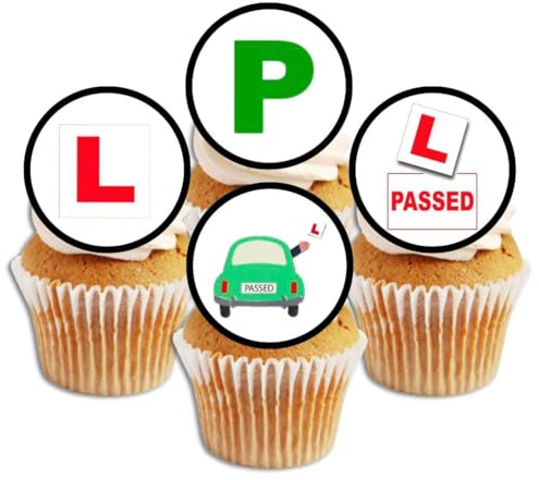 Learner Driver Edible Cupcake Toppers – Passed Driving Test Celebration Decorations for New Drivers – 24 x 4cm/1.5 Inch PRECUT