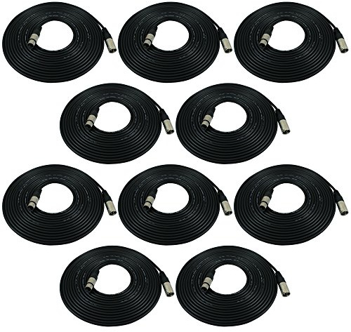 GLS Audio 25ft Mic Cable Patch Cords - XLR Male to XLR Female Black Microphone Cables - 25' Balanced Mike Snake Cord - 10 Pack