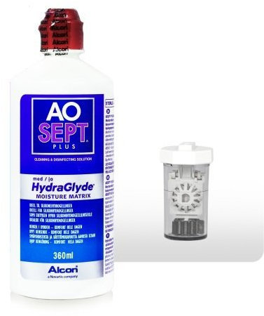 Aosept Plus Contact Lens Hydraglyde with anti-bacterial lens container, 360 ml