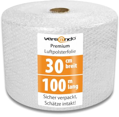 versando Premium película de burbujas de 100 m x 0,3 m envío, embalaje, mudanza papel burbuja rollo de dos capas