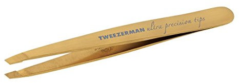 TWEEZERMAN Pinzette Ultra Precision (Handgeschliffene, schräge Spitzen, Augenbrauen zupfen, Profi Qualität, rostfreier Edelstahl), Gold