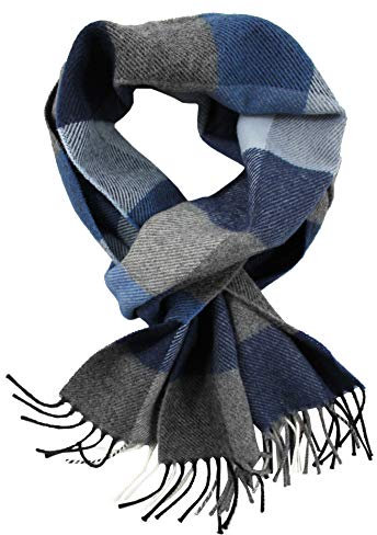 Rotfuchs Woollschal Winterschal Herrenschal & Warm Karo modisch Wolle Made in Germany (blau, 180 x 29 cm)