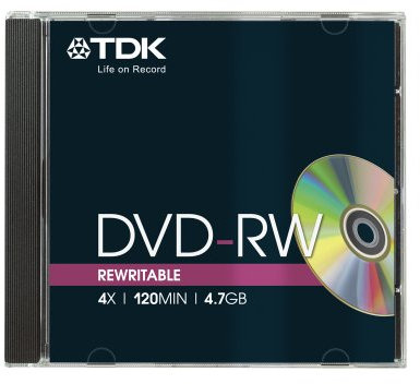 TDK T18816 4.7GB 4x Speed 120min DVD-RW Disc in Jewel Case (Pack of 5)