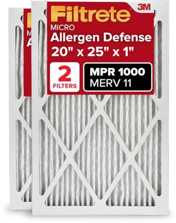 Filtrete 20x25x1, AC Furnace Air Filter, MPR 1000, Micro Allergen Defense, 2-Pack (exact dimensions 19.688 x 24.688 x 0.84)