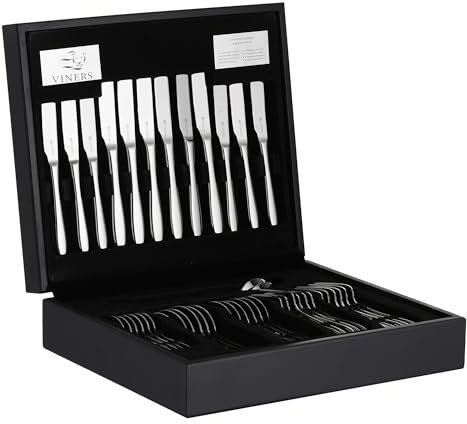 Viners Eden 44 Piece 18/10 Silver Stainless Steel Cutlery Set in Wooden Gift Box
