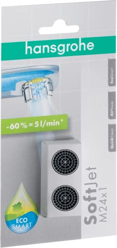 hansgrohe wassersparender Luftsprudler Wasserhahn, mit Durchflussbegrenzer 5 l/min, 2 Stück, M24x1, Strahlregler, Perlator für Wasserhähne, 13182000