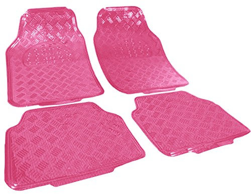 WOLTU Tappetini Auto Universali Tappeto Antiscivolo PVC Simil Alluminio Set 4 Pezzi Rosa Lucido
