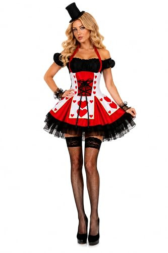 Yummy Bee - Alice im Wunderland Karneval Fasching Königin der Herzen Kostüm + Hut Damen Größe 34-50 (Damen:38-40)