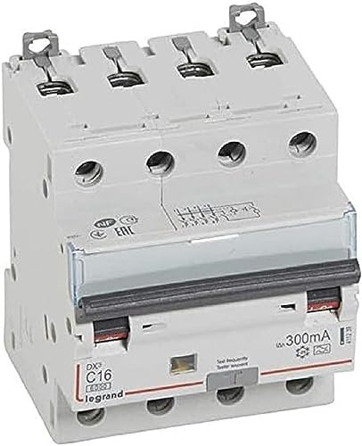 Legrand 411239 Disjoncteur différentiel monobloc DX³6000 10kA arrivée haute et départ bas à vis, 4P, 400V, 16A typeA, 300mA