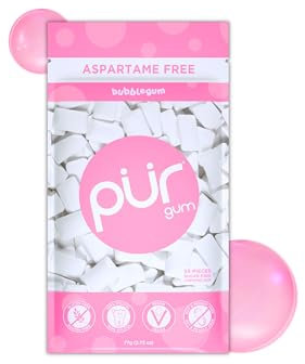PUR Gum | Chewing-Gum Sans Sucre | Au Xylitol | Végétalien, Sans Aspartame et Sans Gluten | Gum Naturel Au Goût De Bubblegum, 55 Pièces (Lot De 1)