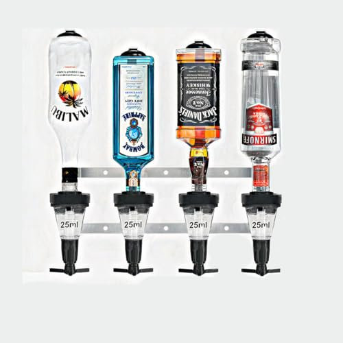 Chabrias Ltd 2/3/4/6 - Bottle Wall Bar Rail + Spirit Optic Measure 25ml - UK Made, Fully Assembled Metal Bracket & Pub Trade Compliant, Traditional Black, Fits 70cl–1.5L Bottles (4 Wall Bar, 25ml)