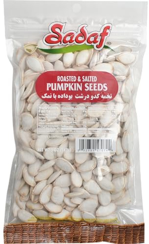 Sadaf Pumpkin Seeds Roasted & Salted - Pumpkin Seeds for Cooking and Snacking - Roasted Pepitas - Semillas de Calabaza - Vegetarian - 5 Oz Resealable Bag