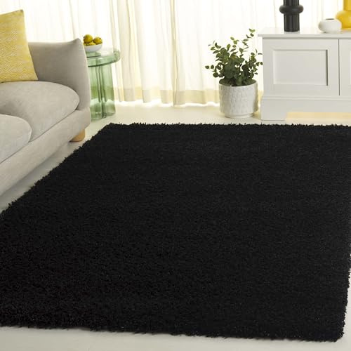 Safavieh Alfombra Shag Sala de Estar, Comedor, Dormitorio - California Shag Collection, Pelo Largo, Negro, 160 X 229 cm