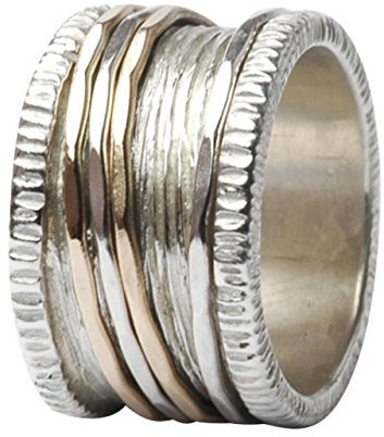 Tiljon Breiter Bicolor Ring aus 925er Silber und 375er Gold mit vier drehbaren Ringschienen Größen 59 (18.8)