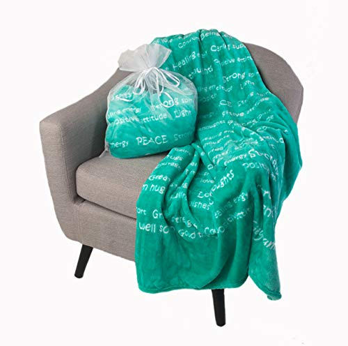 Healing Thoughts Blanket (Teal) - Throw Blanket with Inspirational Quotes - Comforting Gift for Women or Men - Warm and Soft - Positive, Uplifting Message for Peace, Love, and Health - BlankieGram​