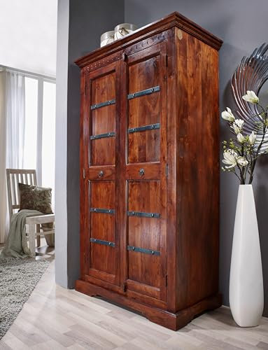 MASSIVMOEBEL24.DE | Oxford Schrank aus Massivholz #401 | Akazienholz - Nougat, lackiert | Kolonialstil | 97x50x176 cm | Schrank aus Massivholz Vollholzschrank