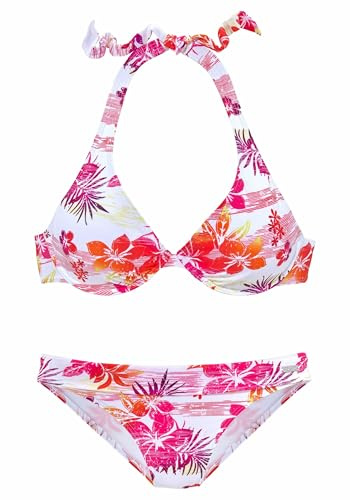 Venice Beach Bade-Bikini Kim | strahlend weiß mit Flowerprint, herausnehmbare Cups, im Nacken und Rücken zu binden, leicht gefüttert