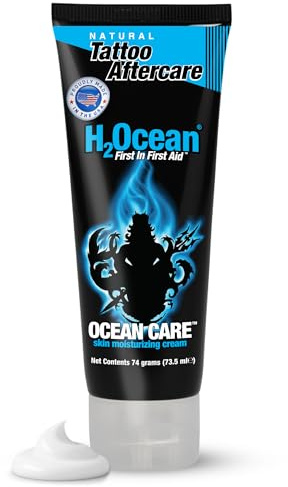 H2Ocean Ocean Care Tattoo Aftercare Lotion – Fragrance & Dye Free Tattoo Moisturizing Cream – Water-Based Vegan Skin Care for New & Old Tattoos – Heals, Revitalizes & Hydrates Tattooed Skin, 2.5oz