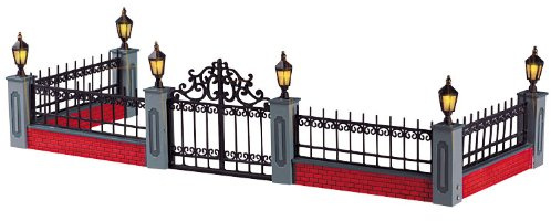 Lemax Christmas Village Lighted Wrought Iron Fence Set/5 Battery Operated (4.5V) - 54303