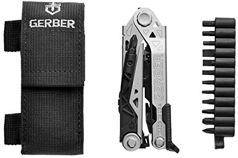 Gerber Gear Center-Drive Multitool - Includes 3.25” Outboard Knife, Pliers, Pry Bar, Bottle Opener & Awl - Comes with Bit Set & Sheath - Silver & Black