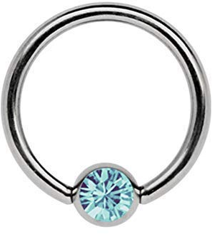 Titan Ring in 1,2 mm as Lip Band, Ear Piercing, Intimate Piercing, Septumpiercing or Nipple Piercing, with 3 mm Flat Stone in Light Blue Turquoise