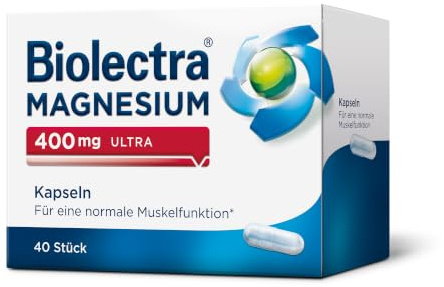 Biolectra Magnesium 400 mg Ultra Kapseln 40 Stück: Für eine normale Muskelfunktion bei erhöhtem Bedarf, Magnesium-Kapseln, hochdosiert